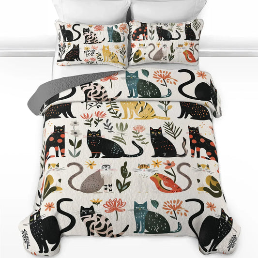 Ceeprints All Season Quilt 3-Piece Set Botanical Cat Bliss