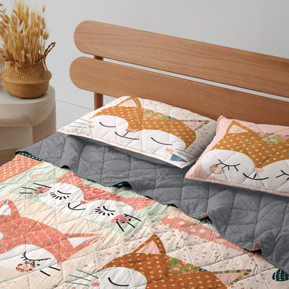 Ceeprints Quilt 3-Piece Set Cute Cat Cotton Fabric Pattern