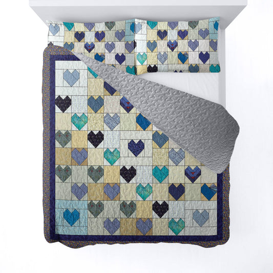 Ceeprints All Season Quilt 3-Piece Set Heart Quilting Blocks