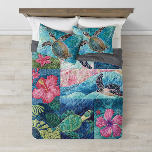 Ceeprints Quilt 3-Piece Set Sea Turtle Tropical Flower